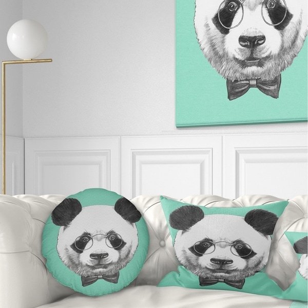 Designart Panda with Glasses and Bow Tie Animal Throw Pillow