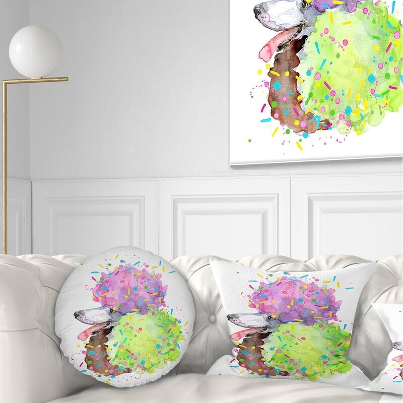 Designart 'Cute Brown Dog with Color Spheres' Contemporary Animal Throw Pillow - Round - 20 inches round - Large