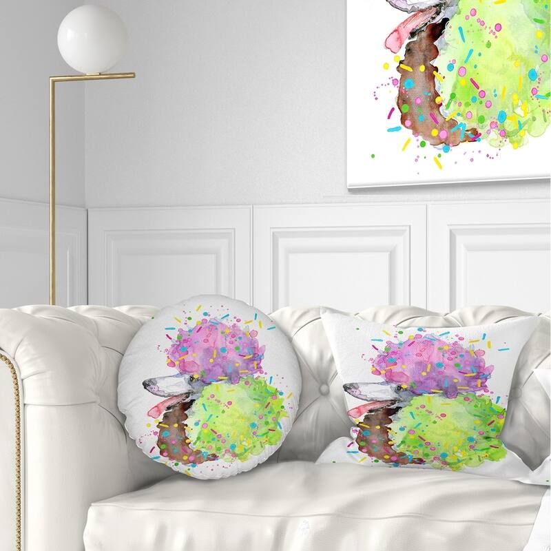 Designart 'Cute Brown Dog with Color Spheres' Contemporary Animal Throw Pillow - Rectangle - 12 in. x 20 in. - Medium