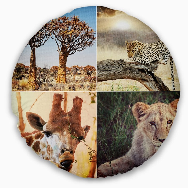 Designart 'African Safari Wildlife Collage' African Landscape Printed Throw Pillow