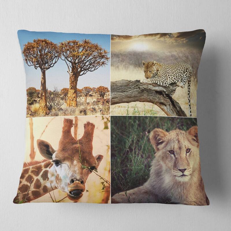 Designart 'African Safari Wildlife Collage' African Landscape Printed Throw Pillow