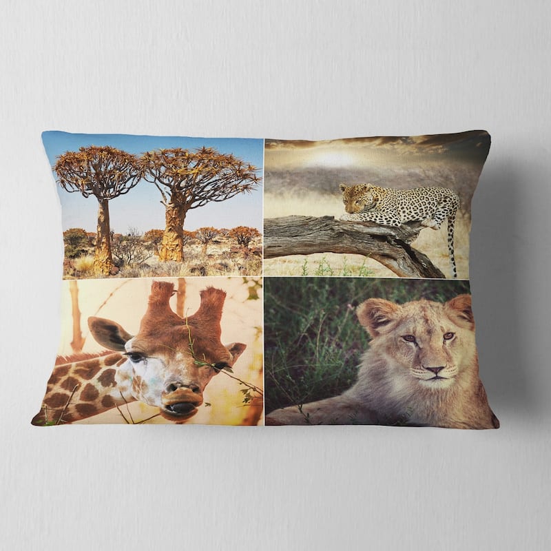 Designart 'African Safari Wildlife Collage' African Landscape Printed Throw Pillow