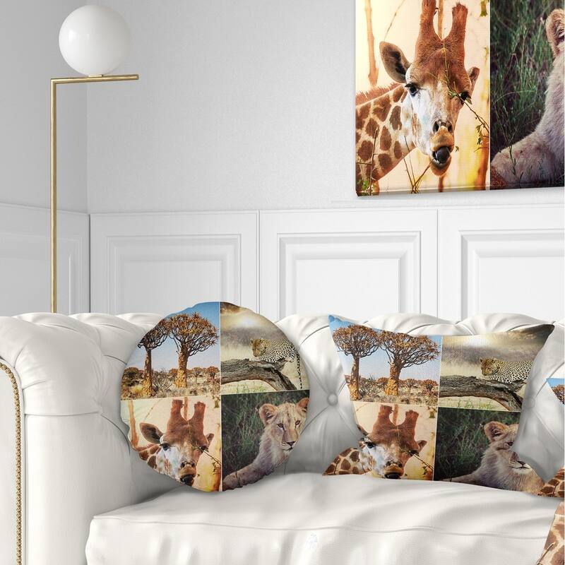 Designart 'African Safari Wildlife Collage' African Landscape Printed Throw Pillow - Rectangle - 12 in. x 20 in. - Medium