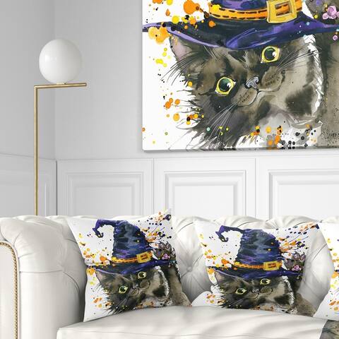 Designart 'Halloween Cat and Witch Hat' Contemporary Animal Throw Pillow