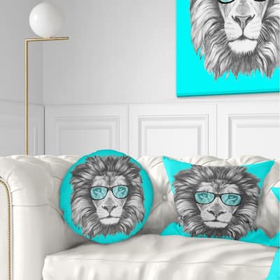 Designart 'Funny Lion with Blue Glasses' Animal Throw Pillow
