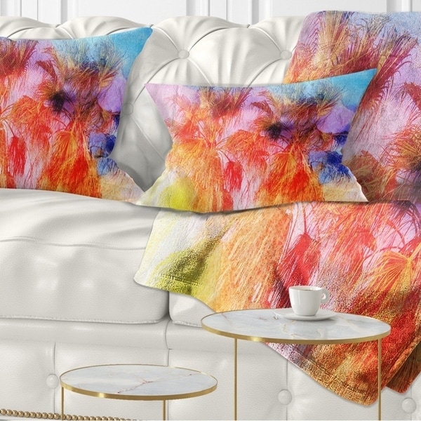 Designart 'Colorful Retro Palm Trees' Landscape Painting Throw Pillow