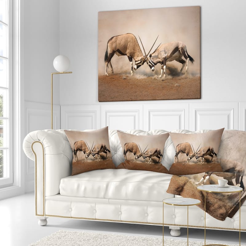 Designart 'Gemsbok Antelopes Fighting' African Wall Throw Pillow