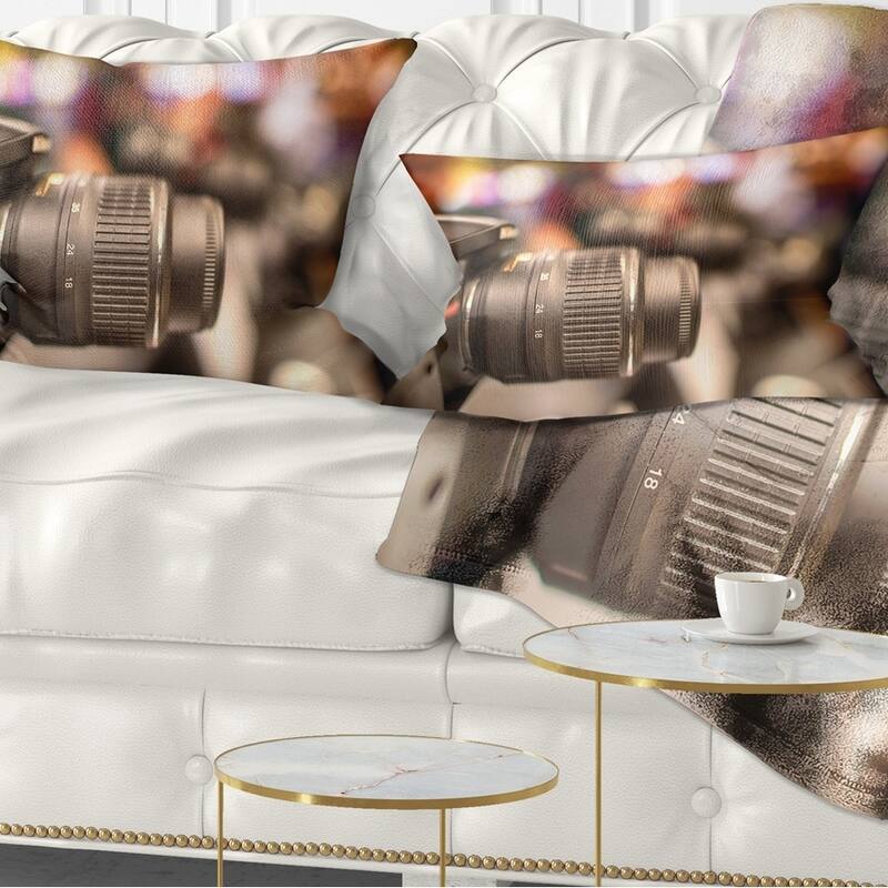 Designart 'Modern Camera in City Electronics Shop' Contemporary Throw Pillow - Rectangle - 12 in. x 20 in. - Medium