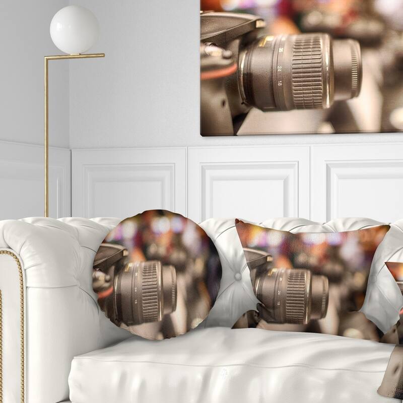 Designart 'Modern Camera in City Electronics Shop' Contemporary Throw Pillow - Round - 16 inches round - Small