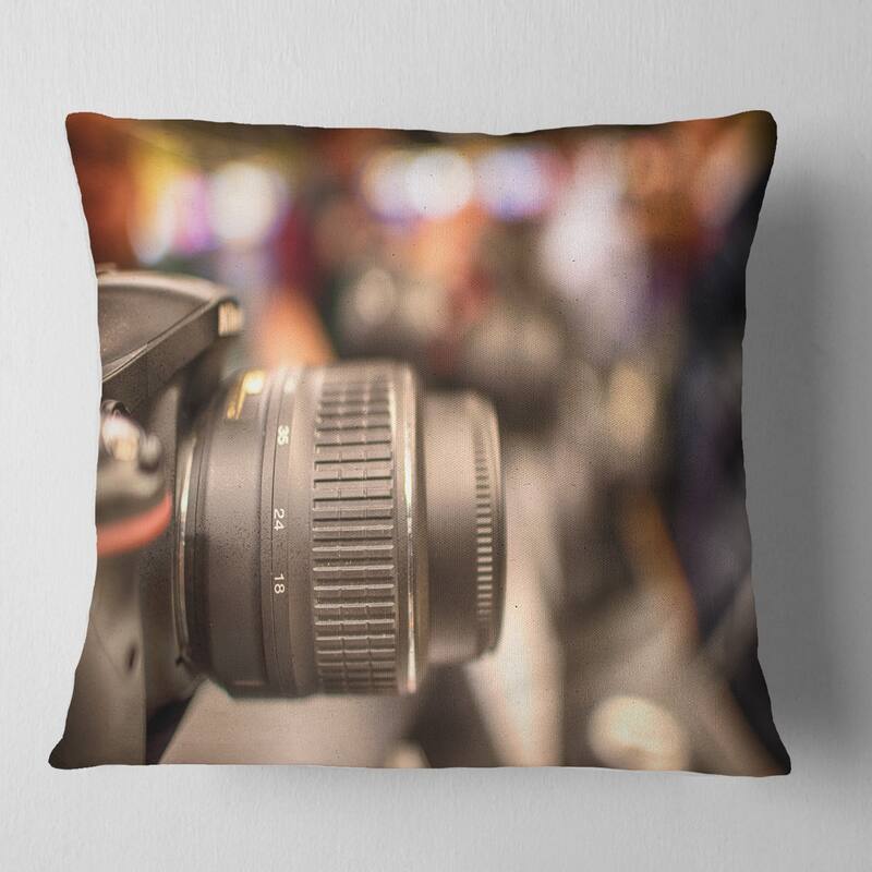 Designart 'Modern Camera in City Electronics Shop' Contemporary Throw Pillow - Square - 16 in. x 16 in. - Small