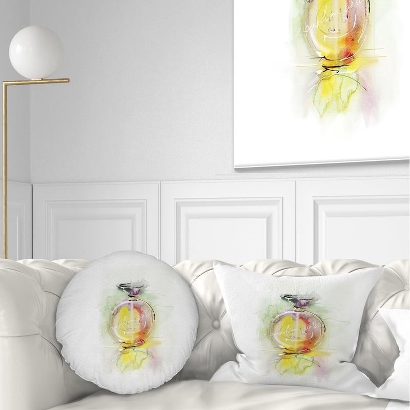 Designart 'Perfume Bottle Watercolor' Animal Throw Pillow - Round - 16 inches round - Small