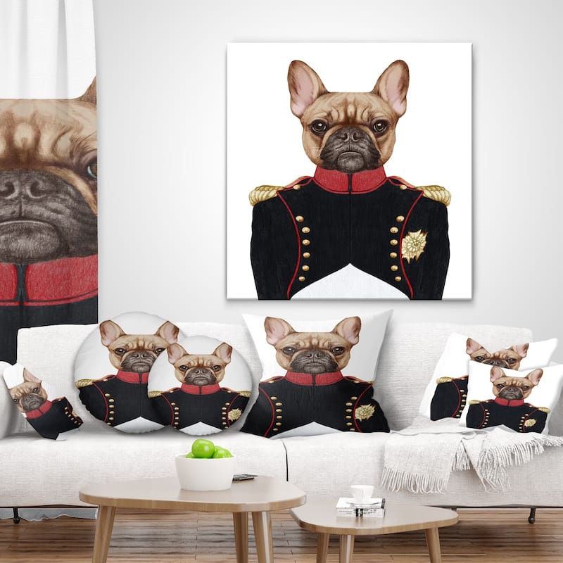 Designart 'French Bulldog in Military Uniform' Animal Throw Pillow