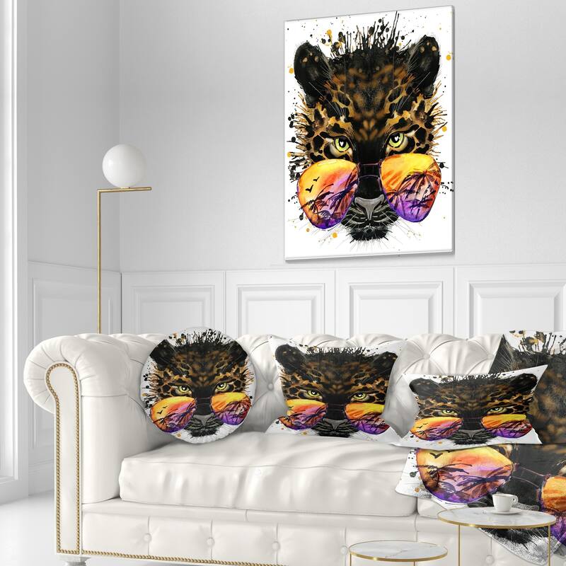 Designart 'Funny Jaguar with Sunglasses' Contemporary Animal Throw Pillow