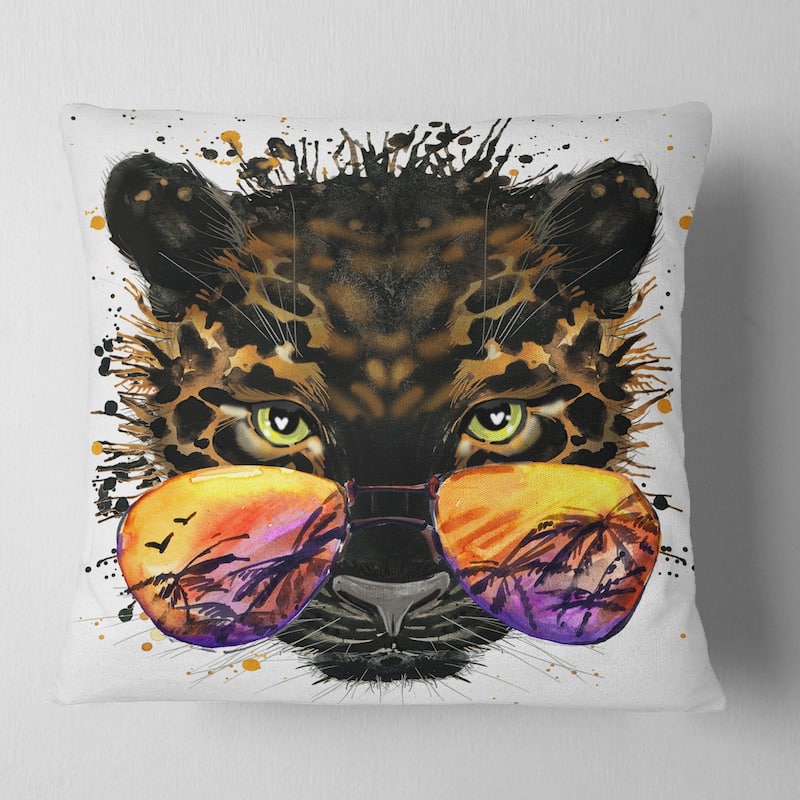 Designart 'Funny Jaguar with Sunglasses' Contemporary Animal Throw Pillow