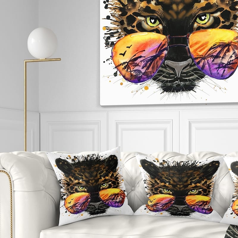 Designart 'Funny Jaguar with Sunglasses' Contemporary Animal Throw Pillow - Square - 26 in. x 26 in. - Large