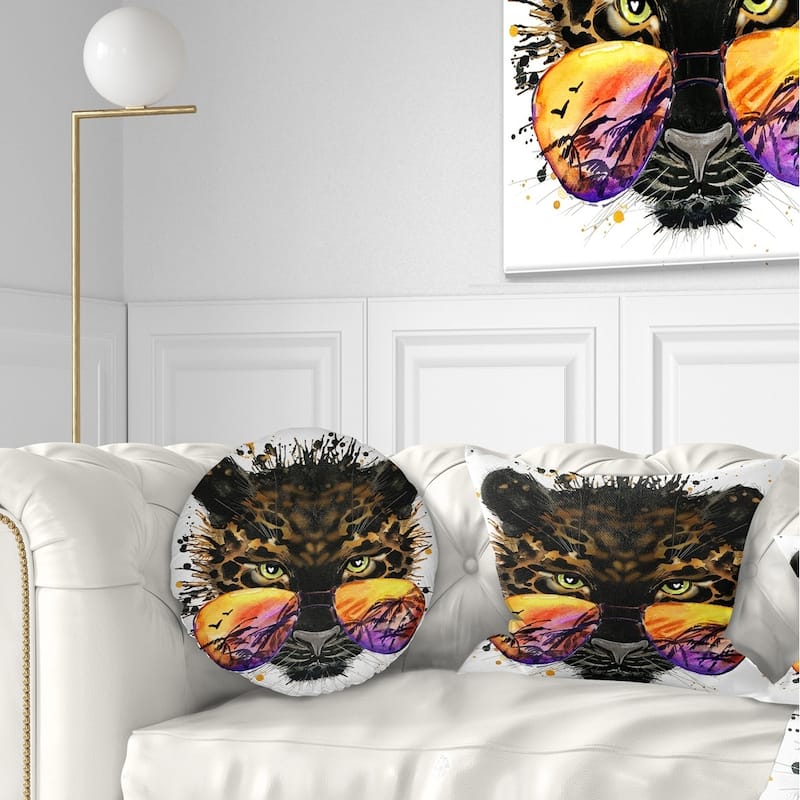 Designart 'Funny Jaguar with Sunglasses' Contemporary Animal Throw Pillow - Rectangle - 12 in. x 20 in. - Medium