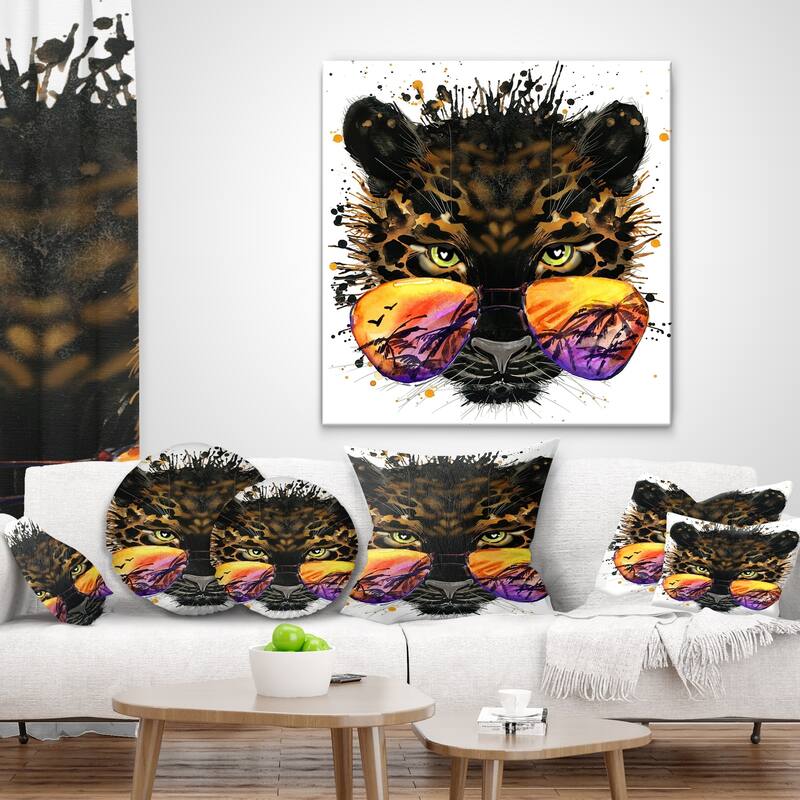 Designart 'Funny Jaguar with Sunglasses' Contemporary Animal Throw Pillow