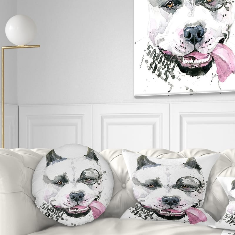 Designart 'Funny Dog with Single Lens' Contemporary Animal Throw Pillow - Round - 20 inches round - Large