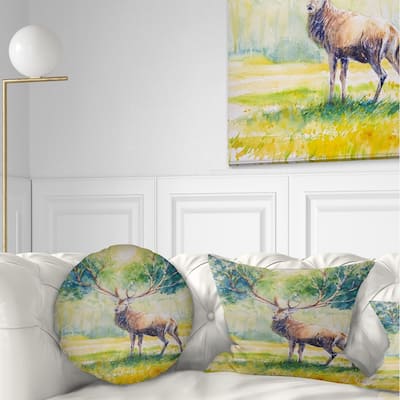Designart 'Deer with Blue Horn' Abstract Throw Pillow