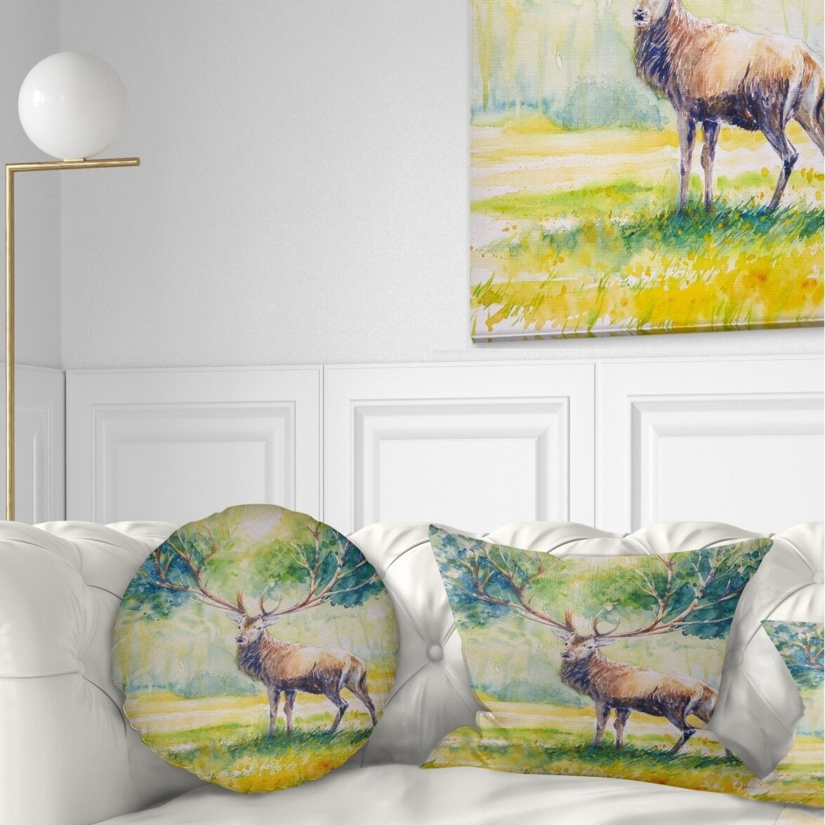Designart Beautiful Deer With Big Horns - Animal Throw Pillow - 18x18