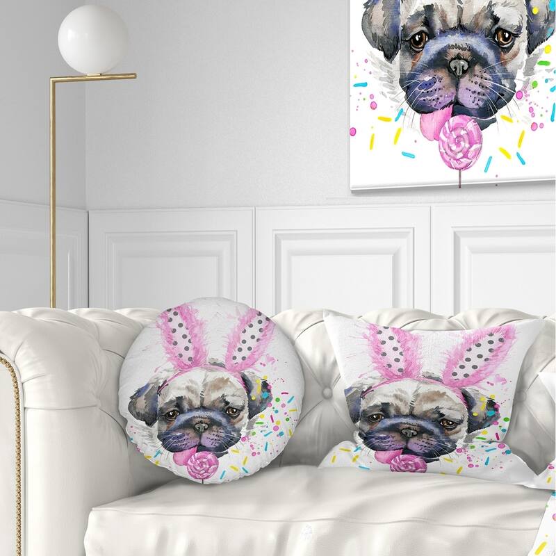 Designart 'Cute Dog with Pink Feather Hat' Contemporary Animal Throw Pillow - Rectangle - 12 in. x 20 in. - Medium