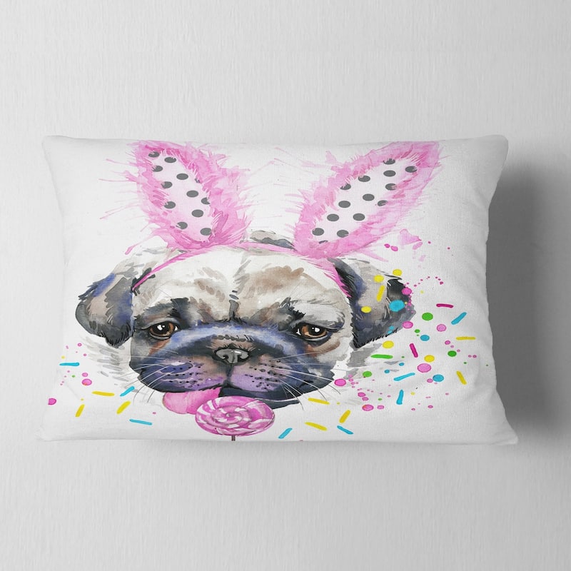 Designart 'Cute Dog with Pink Feather Hat' Contemporary Animal Throw Pillow