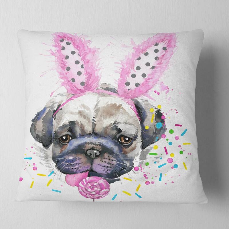 Designart 'Cute Dog with Pink Feather Hat' Contemporary Animal Throw Pillow