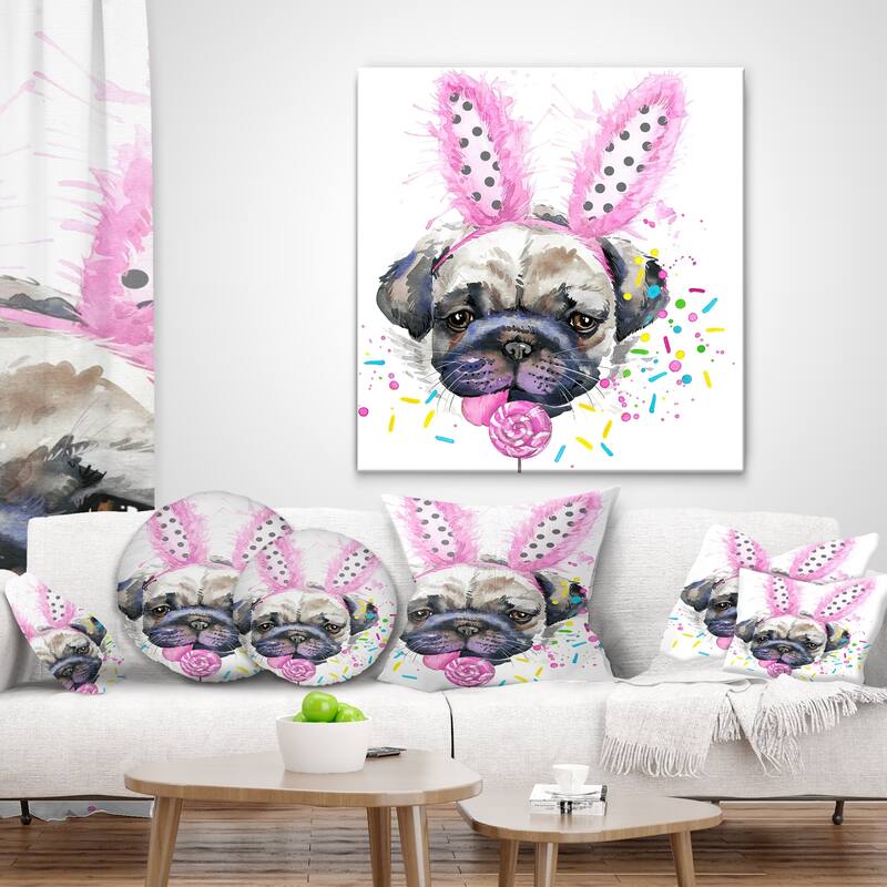Designart 'Cute Dog with Pink Feather Hat' Contemporary Animal Throw Pillow