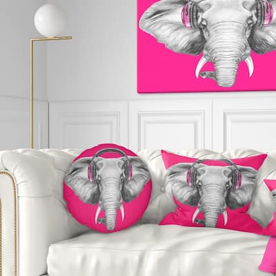 Designart 'Elephant with Headphones' Contemporary Animal Throw Pillow