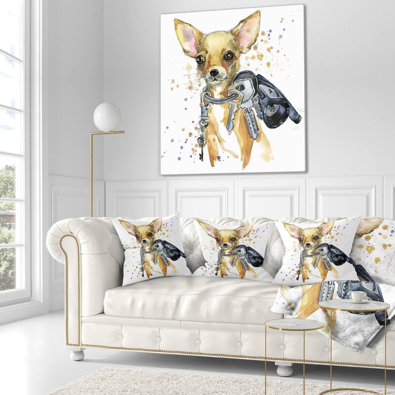 Designart 'Brown Toy Terrier Dog Watercolor' Abstract Throw Pillow