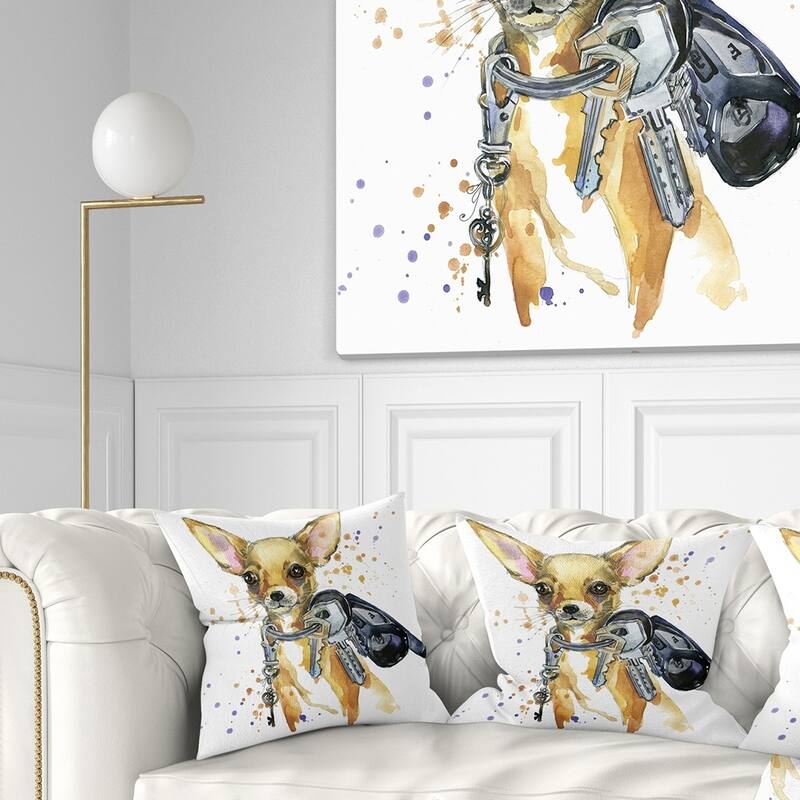 Designart 'Brown Toy Terrier Dog Watercolor' Abstract Throw Pillow - Square - 18 in. x 18 in. - Medium
