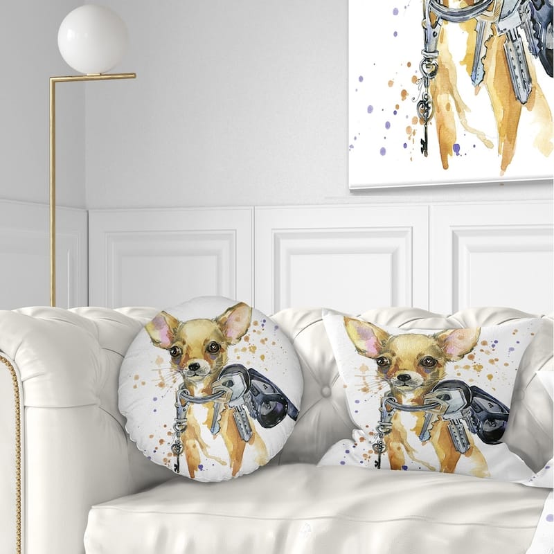 Designart 'Brown Toy Terrier Dog Watercolor' Abstract Throw Pillow - Rectangle - 12 in. x 20 in. - Medium