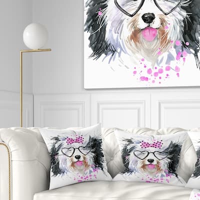 Designart 'Cute Dog with Heart Glasses' Contemporary Animal Throw Pillow