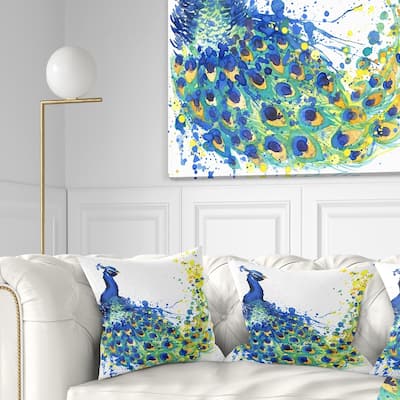 Designart 'Exotic Peacock Watercolor' Contemporary Animal Throw Pillow