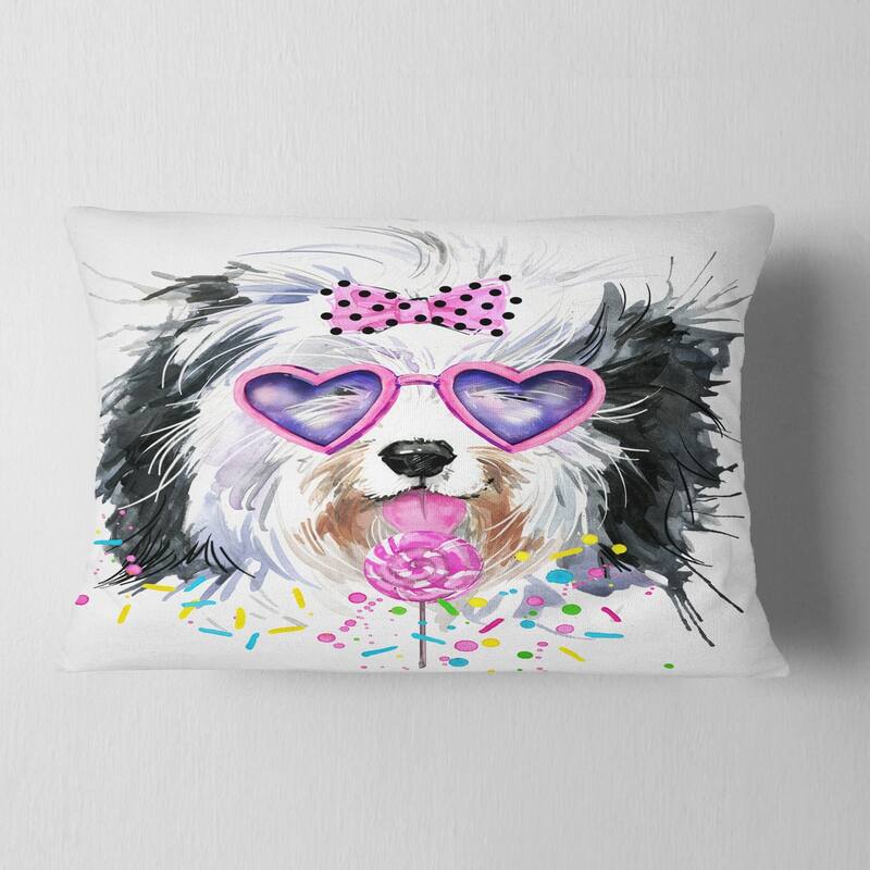 Designart 'Lovely Dog with Pink Heart Glasses' Contemporary Animal Throw Pillow