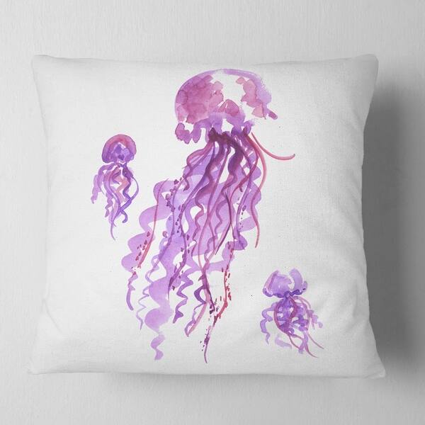 Shop Designart Purple Jellyfish Watercolor Abstract Throw Pillow Overstock 20950736