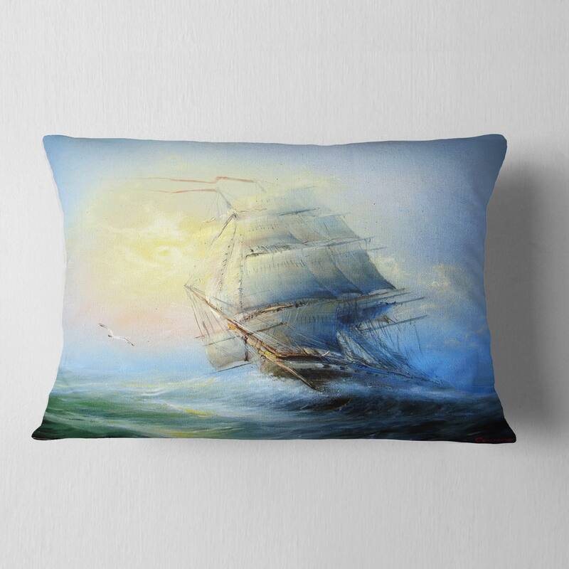 Designart 'Large Sailing Boat' Seascape Throw Pillow