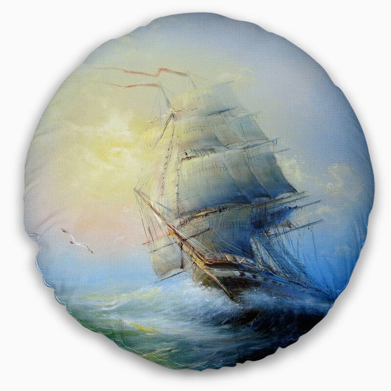 Designart 'Large Sailing Boat' Seascape Throw Pillow