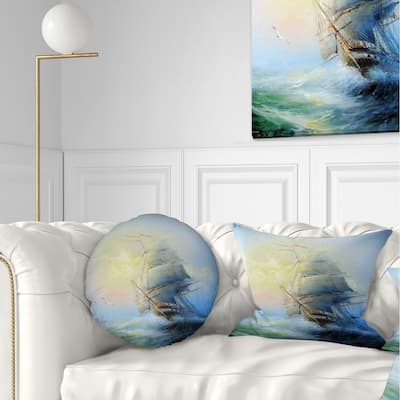 Designart 'Large Sailing Boat' Seascape Throw Pillow