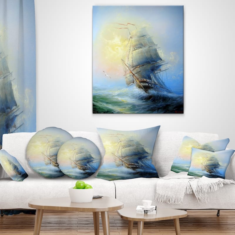 Designart 'Large Sailing Boat' Seascape Throw Pillow