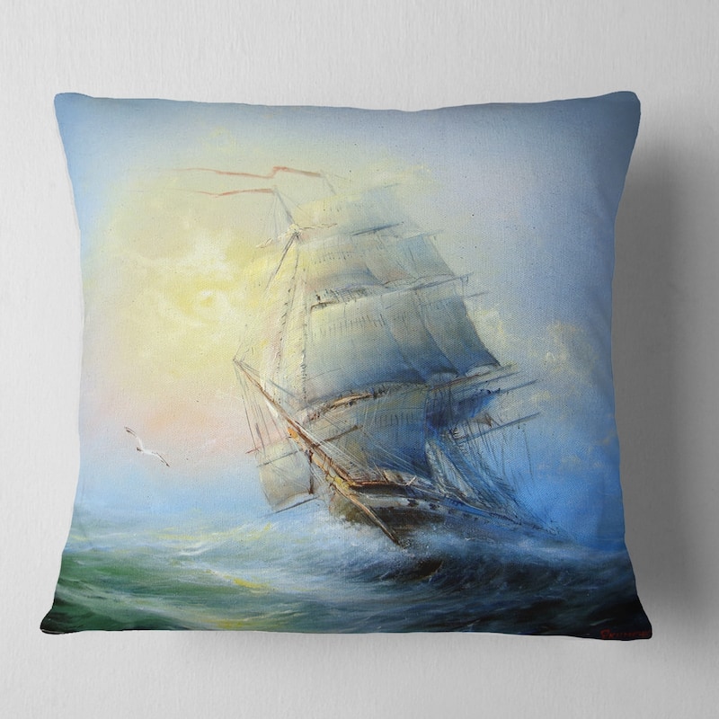 Designart 'Large Sailing Boat' Seascape Throw Pillow