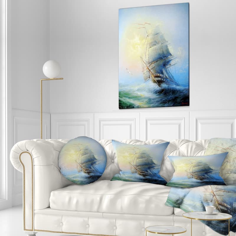 Designart 'Large Sailing Boat' Seascape Throw Pillow