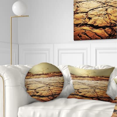 Designart 'Lonely Tree in Drought Land' African Landscape Printed Throw Pillow
