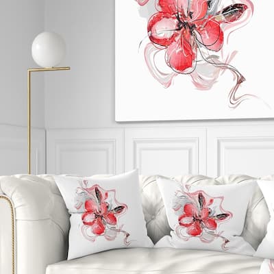 Designart 'Red Floral Watercolor Sketch' Animal Throw Pillow