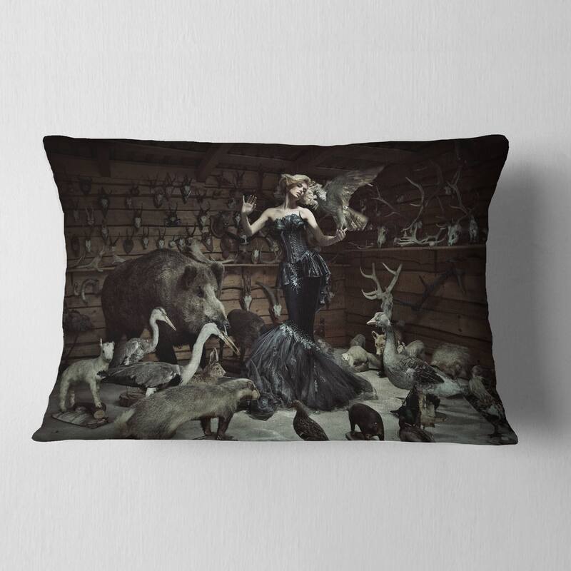 Designart 'Woman Among Wild Animals' Animal Throw Pillow