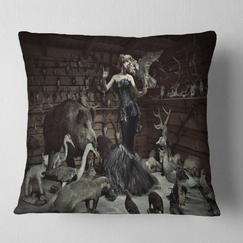 Designart 'Woman Among Wild Animals' Animal Throw Pillow - Square - 18 in. x 18 in. - Medium