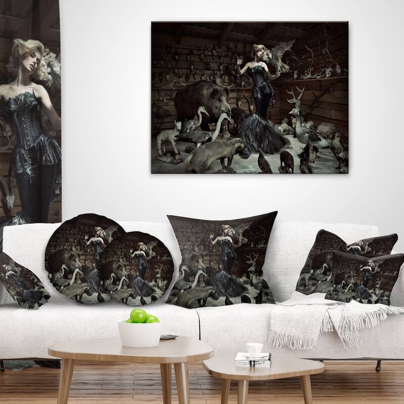 Designart 'Woman Among Wild Animals' Animal Throw Pillow
