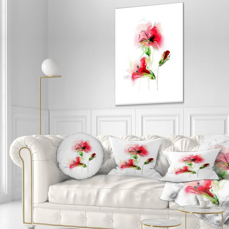 Designart 'Red Floral Watercolor Illustration' Animal Throw Pillow