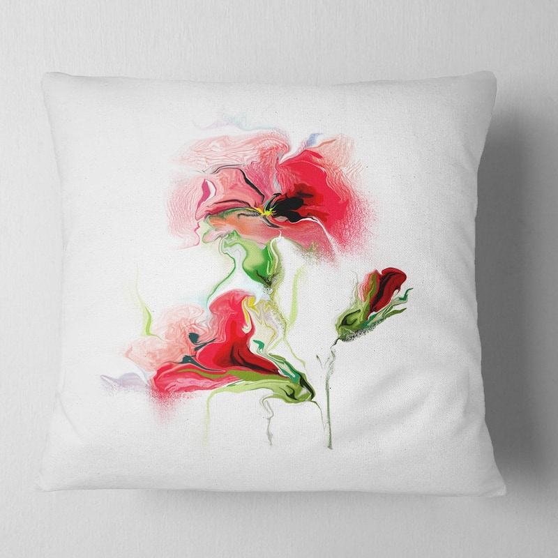 Designart 'Red Floral Watercolor Illustration' Animal Throw Pillow