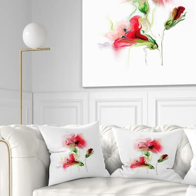 Designart 'Red Floral Watercolor Illustration' Animal Throw Pillow